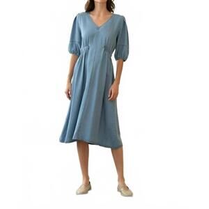 NEW ELLE GREY denim puff sleeve dress in chambray